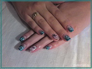 Virágos kék és rózsaszín csillámos